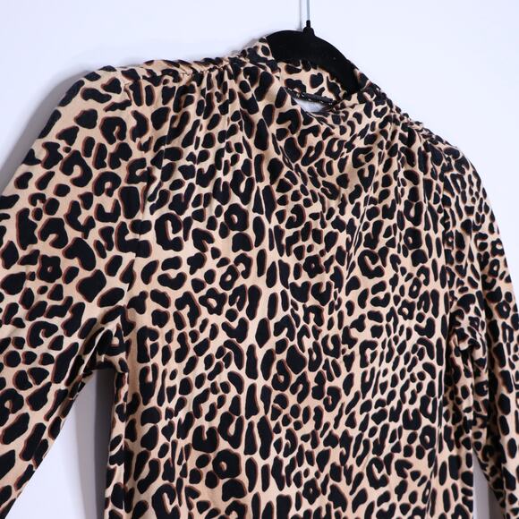 ELIE TAHARI Carrie Leopard Print Knit Top Tan Long Sleeve Mock Neck Women's S - Picture 6 of 10